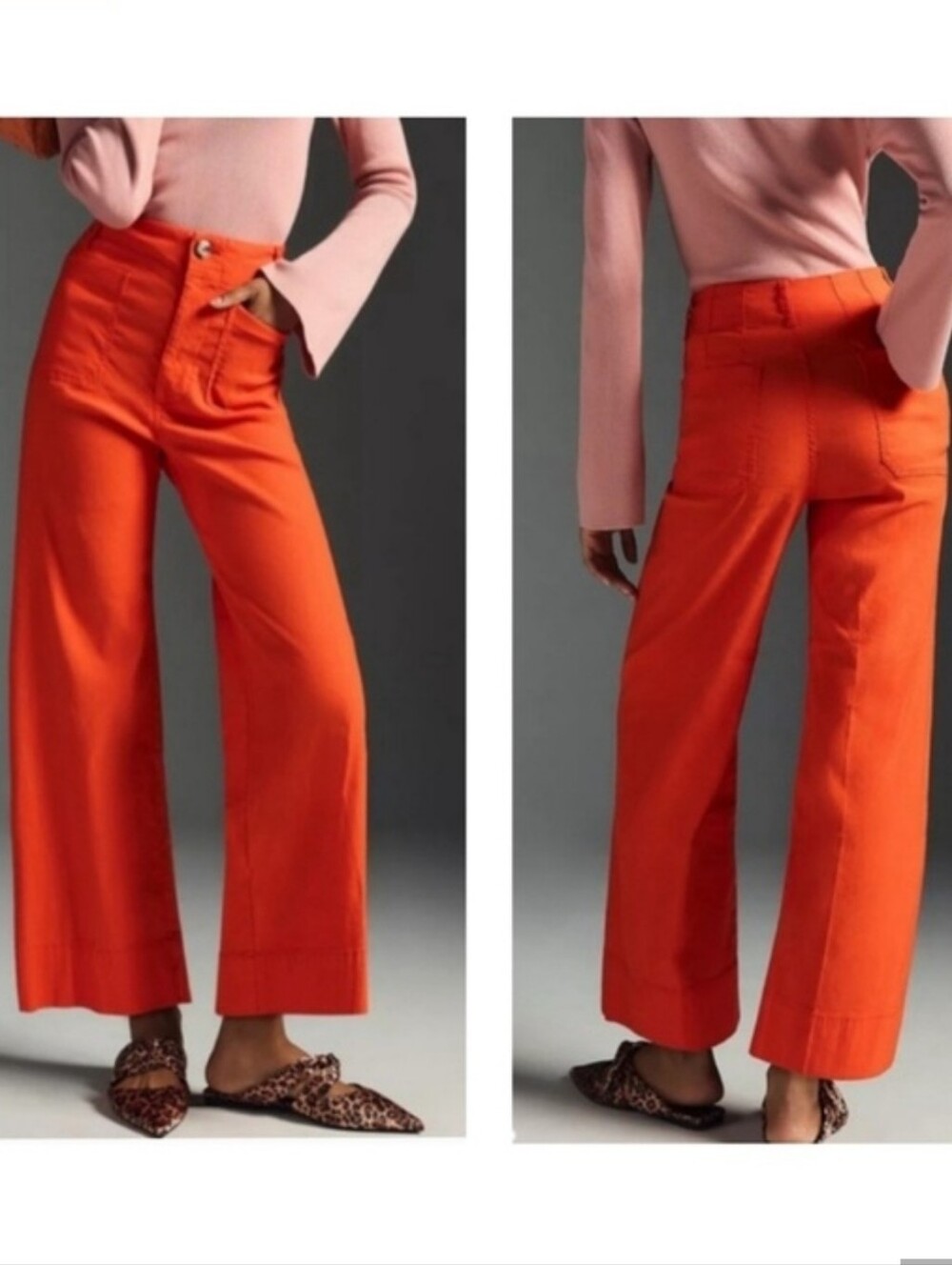 By Anthropologie Colette Wide Leg Stretch Linen Blend Pants In Red Rust Size 26